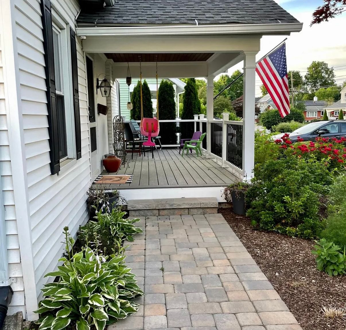 Front of the house on Jessamine St in West Hartford, with a covered porch.